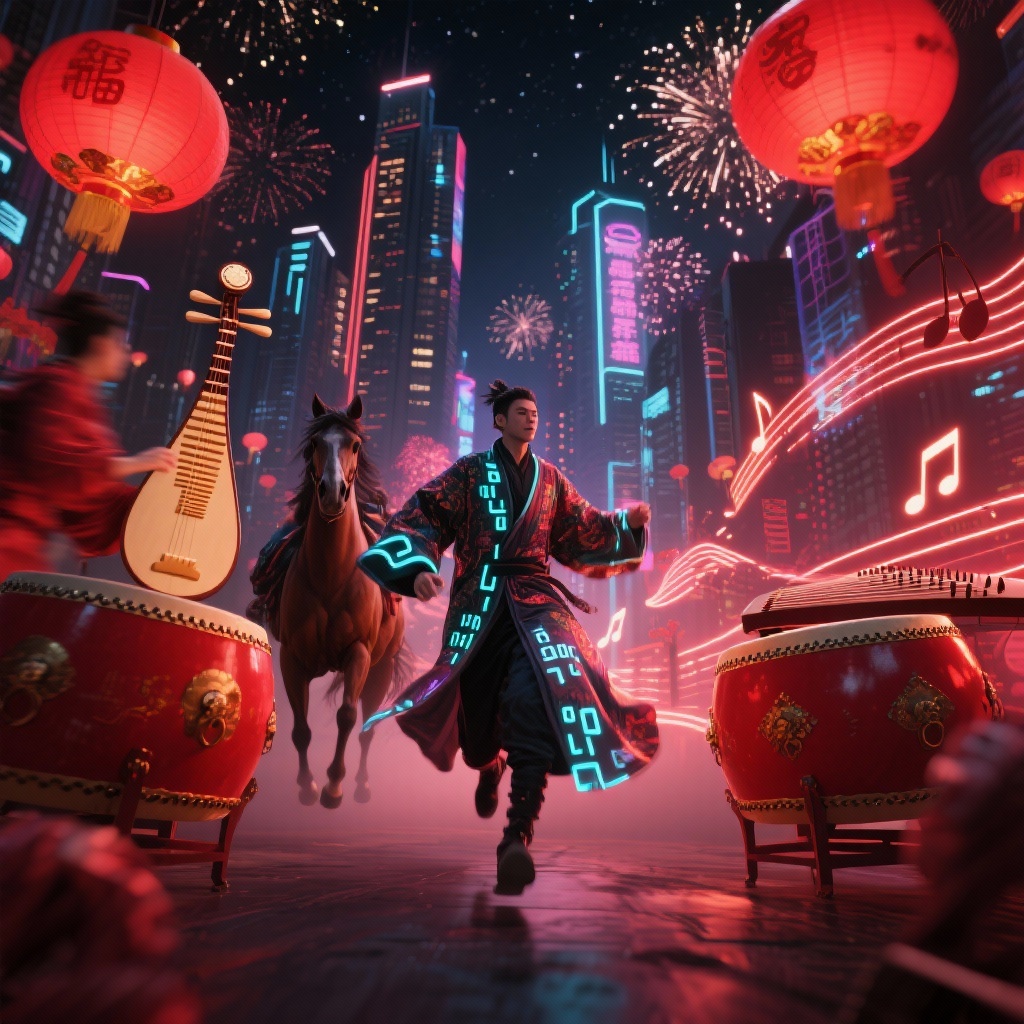 赛博新岁策马行 - AI音乐作品封面